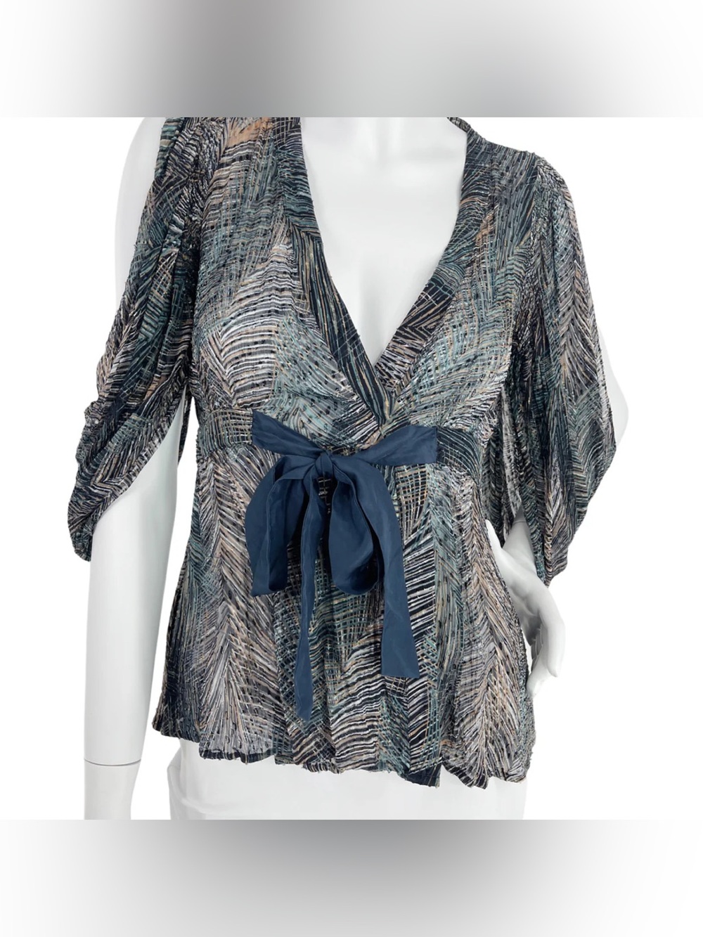 BCBGMaxAzria Multi-Print Tie-Front V-Neck Tunic